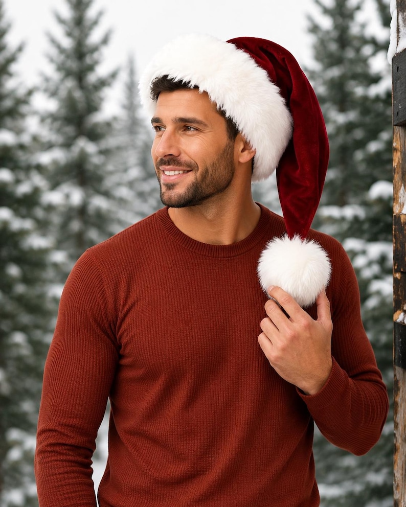 Classic Santa Hat - Red Velvet Christmas Cap, view 4