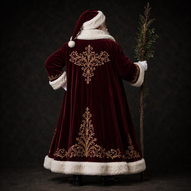 Elegant Burgundy Santa Coat – Luxury Father Christmas Robe, view 5