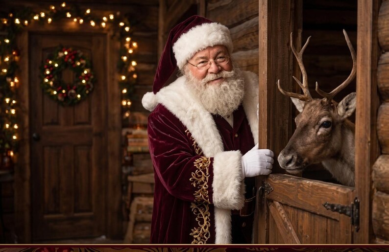 Elegant Burgundy Santa Coat – Luxury Father Christmas Robe, view 7