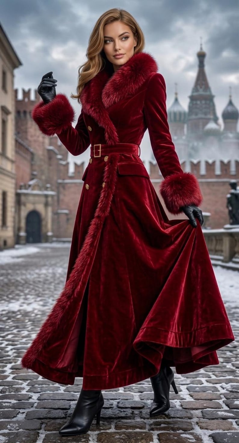 Elegant Christmas Red Fur Coat for Women, view 10