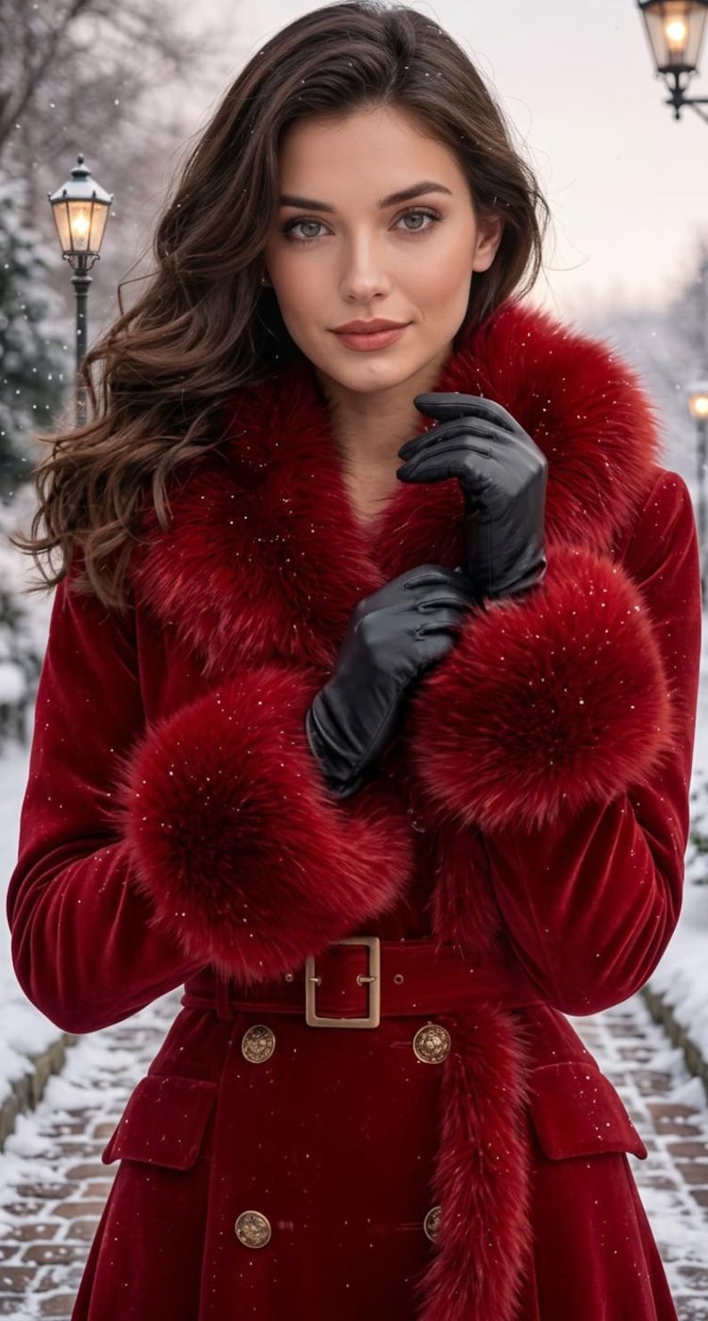 Elegant Christmas Red Fur Coat for Women, view 5