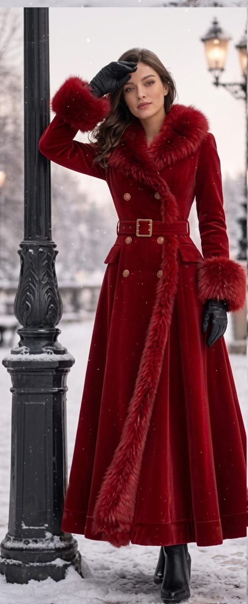 Elegant Christmas Red Fur Coat for Women, view 6