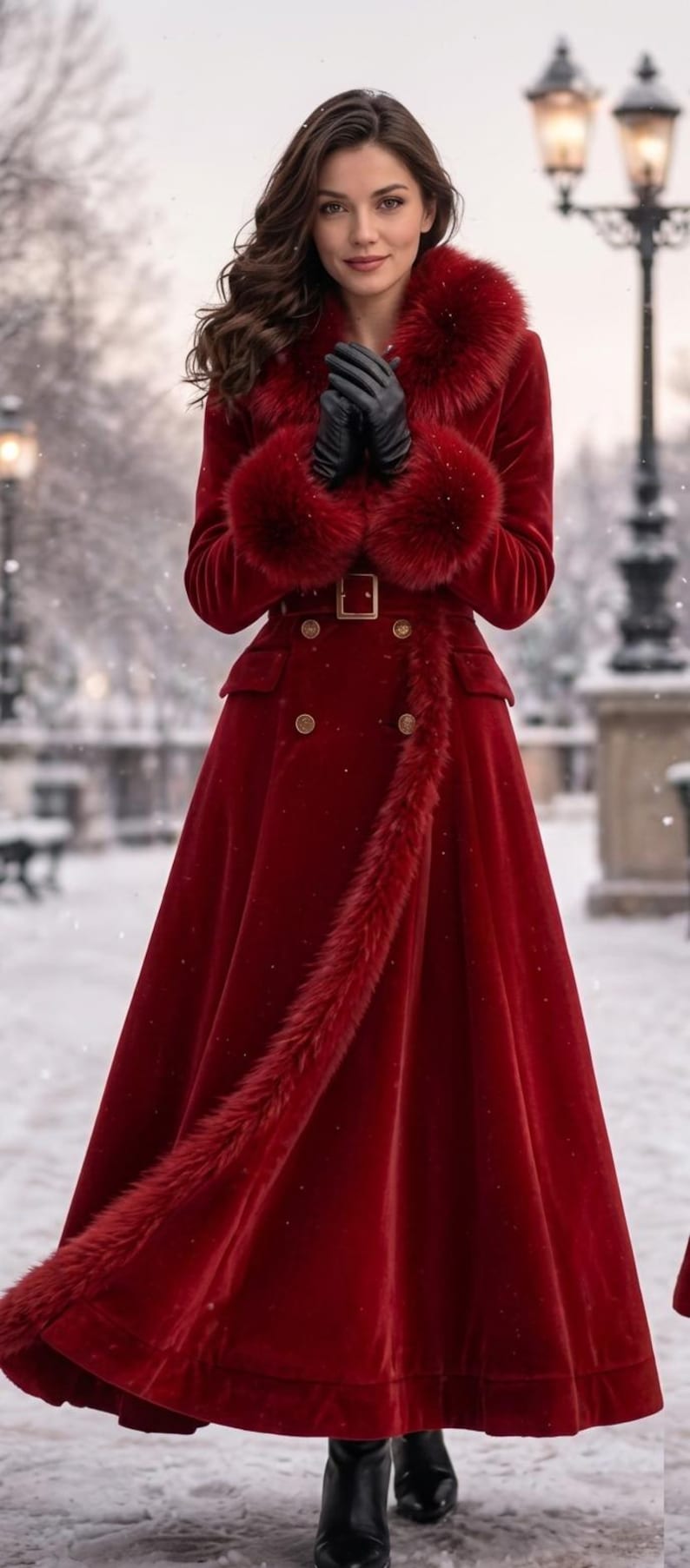 Elegant Christmas Red Fur Coat for Women, view 8
