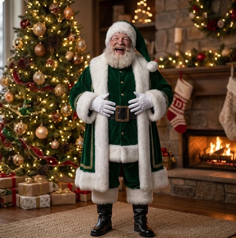 Green Velvet Santa Coat, view 3
