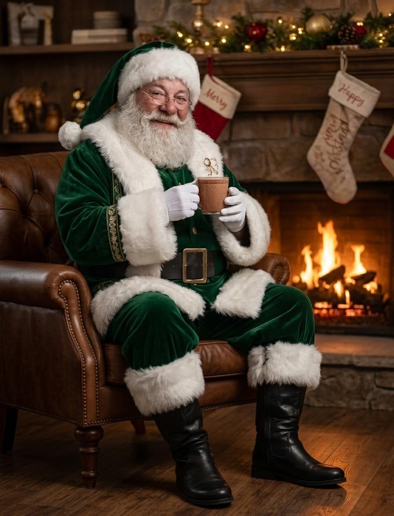Green Velvet Santa Coat, view 9