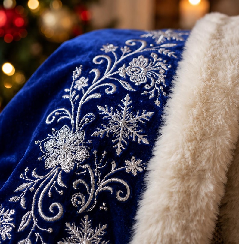 Luxury Blue Velvet Santa Claus Coat with Hood, view 9