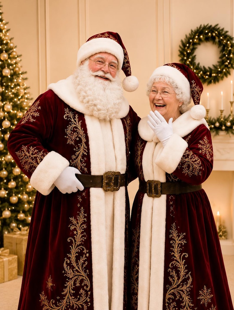 Mr & Mrs Claus Coat Set: Red Santa Outfit with Gold, view 4