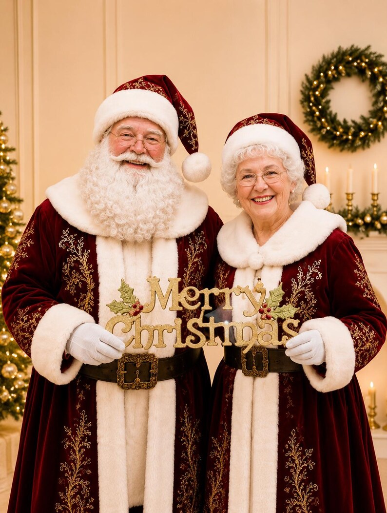Mr & Mrs Claus Coat Set: Red Santa Outfit with Gold, view 6