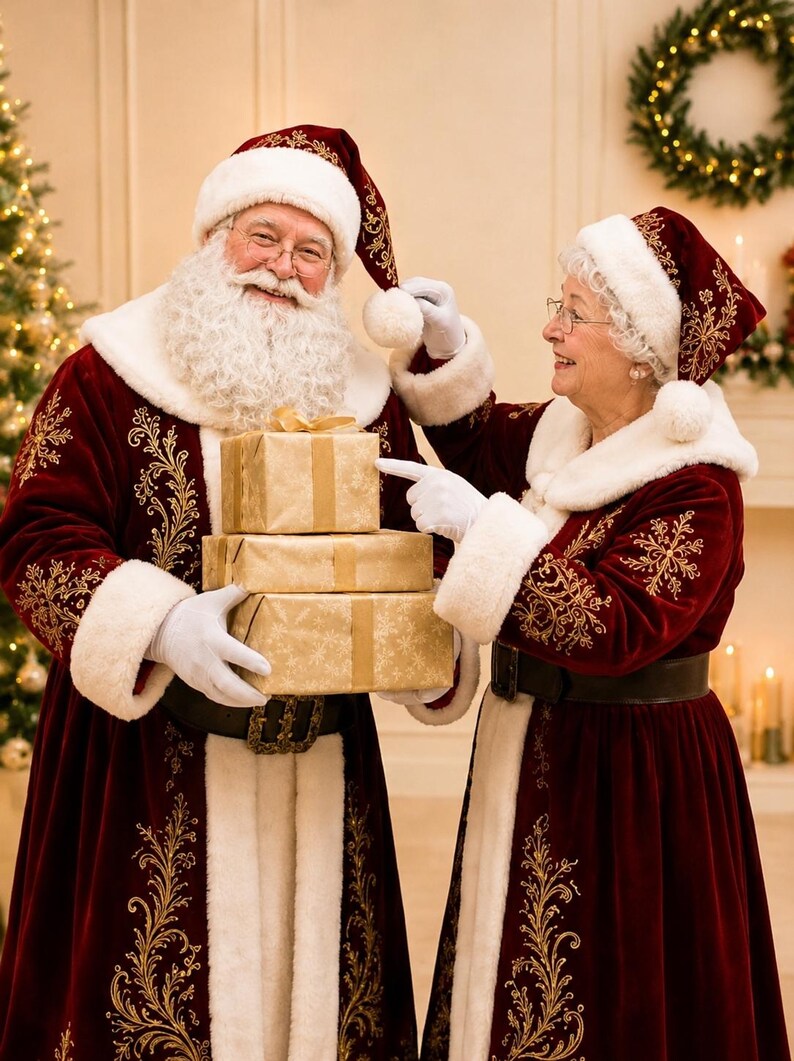 Mr & Mrs Claus Coat Set: Red Santa Outfit with Gold, view 7