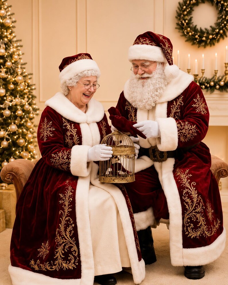 Mr & Mrs Claus Coat Set: Red Santa Outfit with Gold, view 9