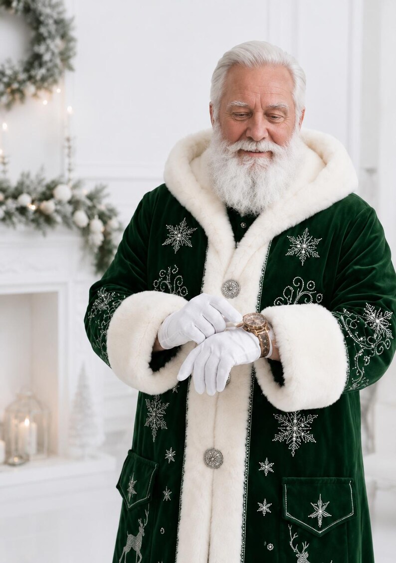 Victorian Style Green Santa Coat, view 3