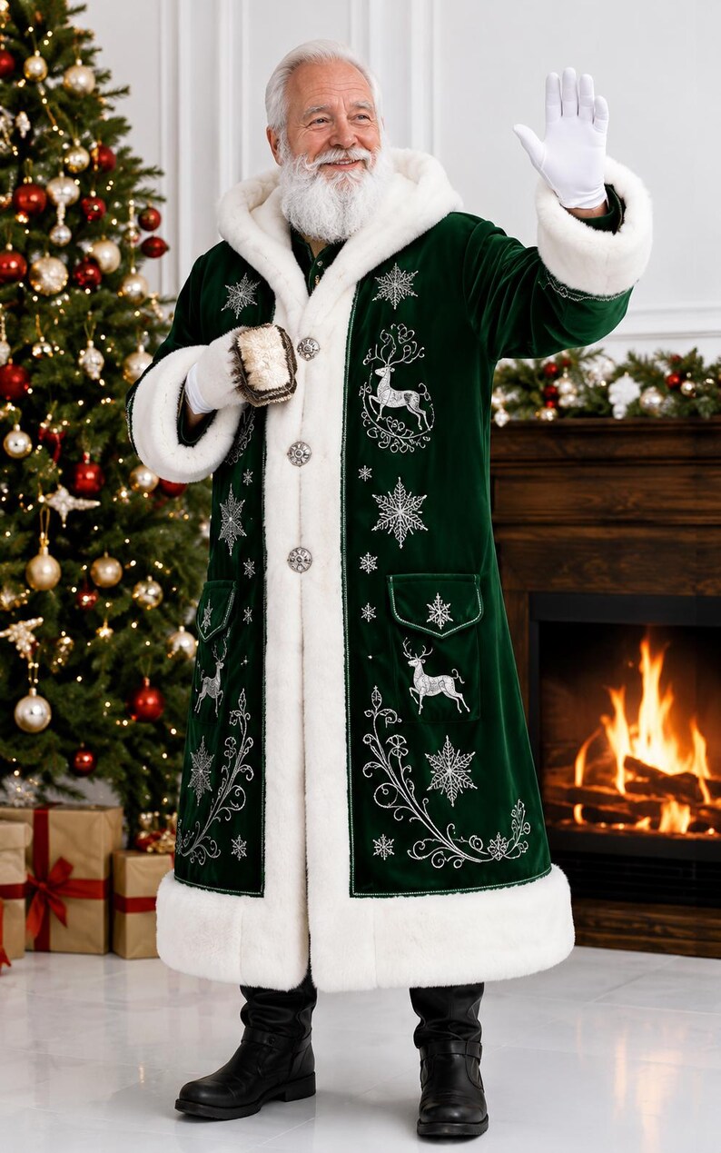 Victorian Style Green Santa Coat, view 7